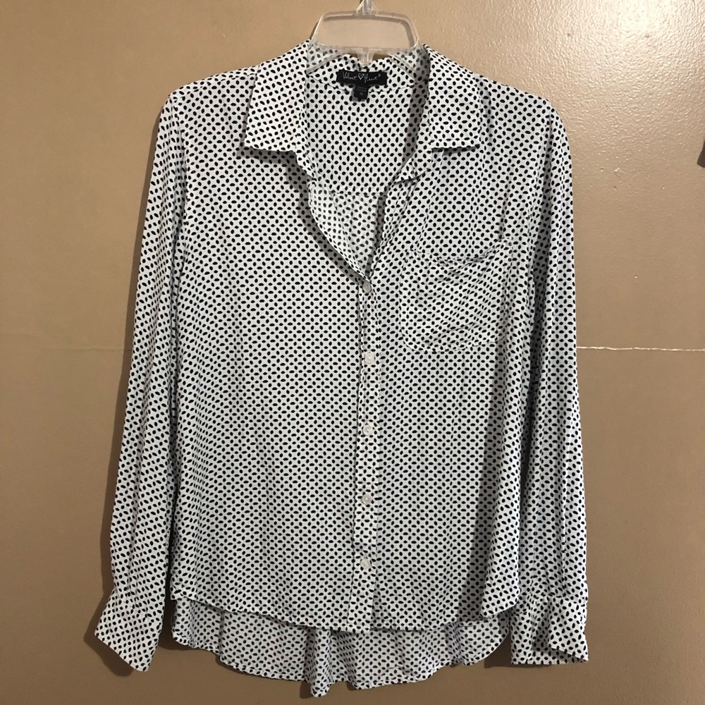 Hi Low Black White Button Down Shirt Size Medium